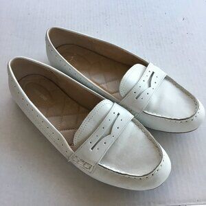 Lands End White Leather‎ Slip On Penny Loafer Shoes